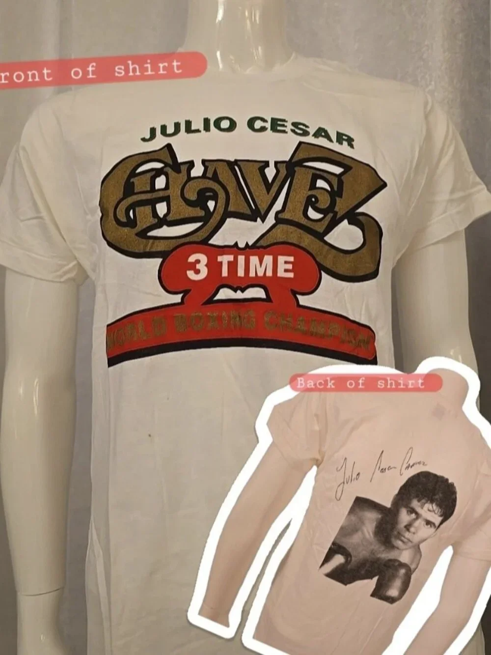 Vintage 90s Julio Cesar Chavez Photo Signed T shirt SINGLE STITCH DEADSTOCK  XL - Picture 2 of 5